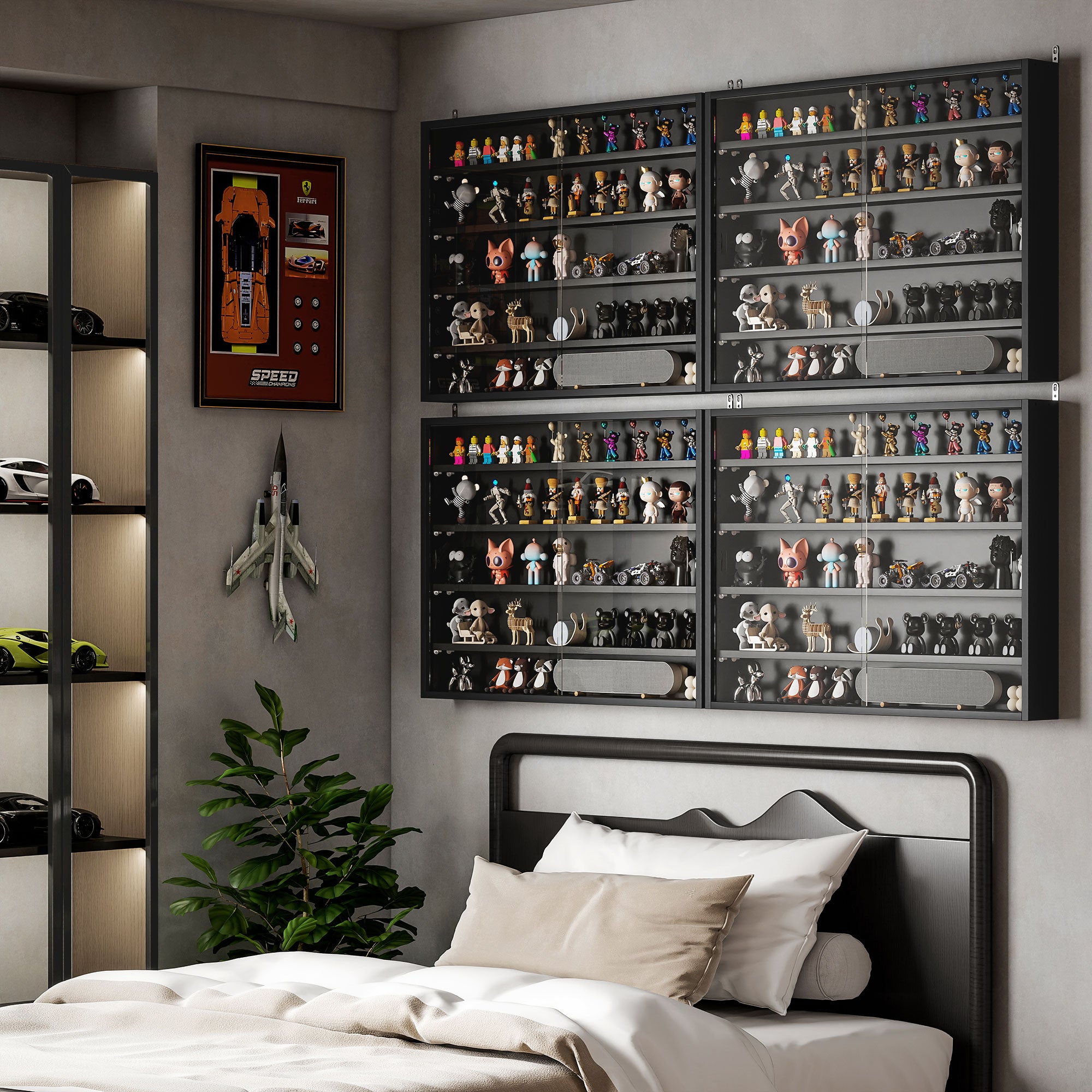 Wall Display Cabinet with Adjustable Shelves and 2 Sliding Glass Doors for Collections Perfumes Decorative Figures 31.5x3.7x23.6 inches Black