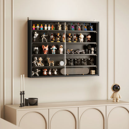 Wall Display Cabinet with Adjustable Shelves and 2 Sliding Glass Doors for Collections Perfumes Decorative Figures 31.5x3.7x23.6 inches Black