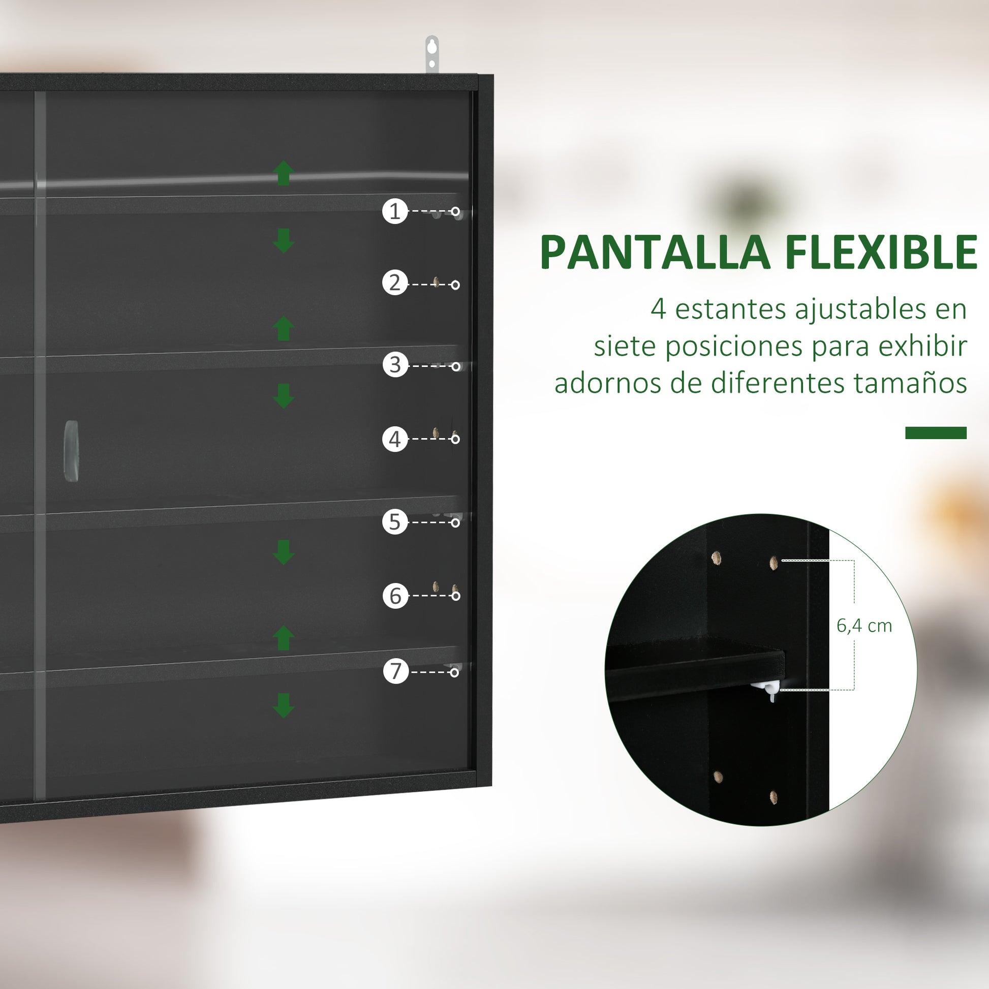 Wall Display Cabinet with Adjustable Shelves and 2 Sliding Glass Doors for Collections Perfumes Decorative Figures 31.5x3.7x23.6 inches Black