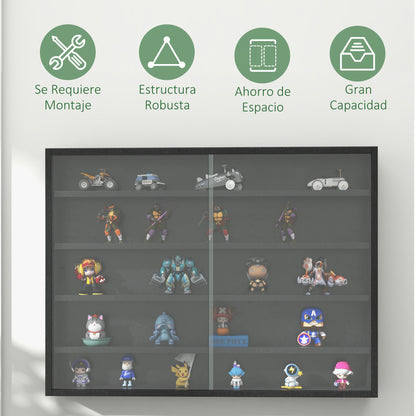 Wall Display Cabinet with Adjustable Shelves and 2 Sliding Glass Doors for Collections Perfumes Decorative Figures 31.5x3.7x23.6 inches Black