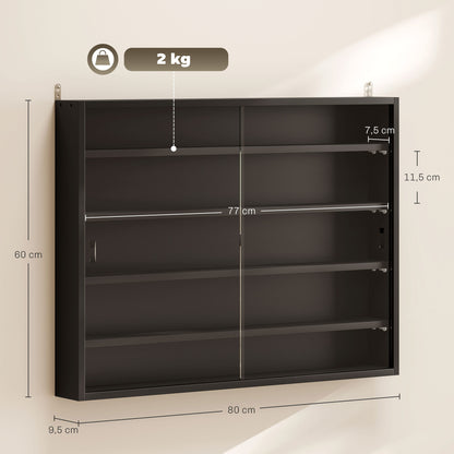 Wall Display Cabinet with Adjustable Shelves and 2 Sliding Glass Doors for Collections Perfumes Decorative Figures 31.5x3.7x23.6 inches Black