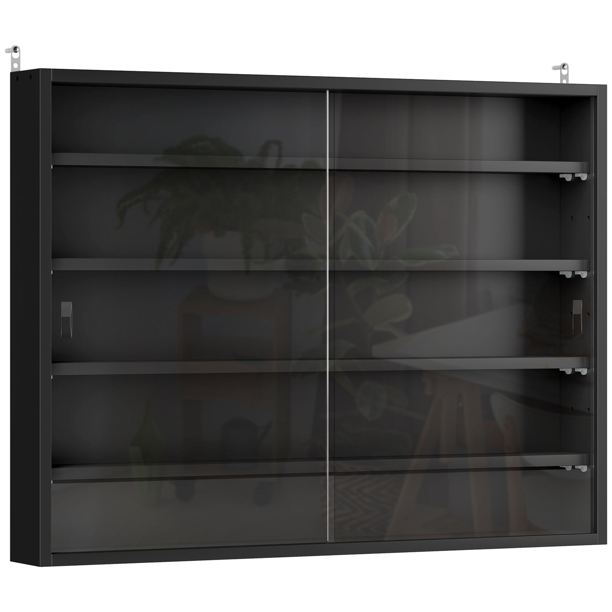 Wall Display Cabinet with Adjustable Shelves and 2 Sliding Glass Doors for Collections Perfumes Decorative Figures 31.5x3.7x23.6 inches Black