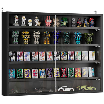 Wall Display Cabinet with Adjustable Shelves and 2 Sliding Glass Doors for Collections Perfumes Decorative Figures 31.5x3.7x23.6 inches Black