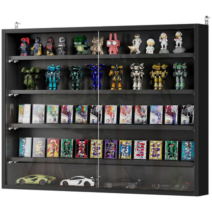 Wall Display Cabinet with Adjustable Shelves and 2 Sliding Glass Doors for Collections Perfumes Decorative Figures 31.5x3.7x23.6 inches Black