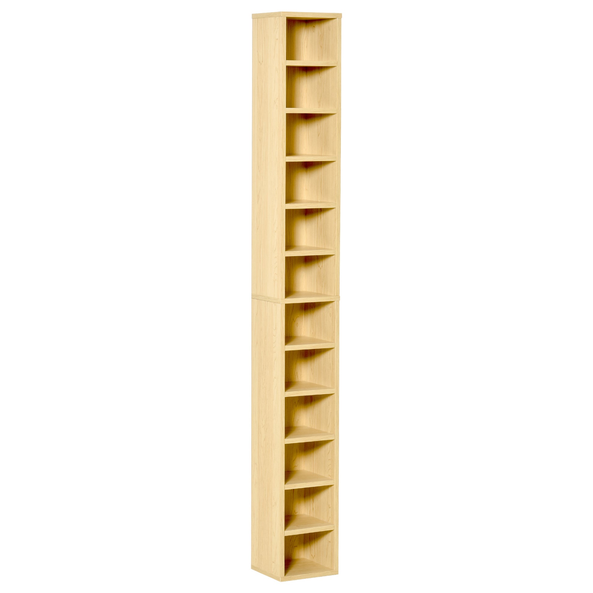 CD and DVD Storage, column storage shelf, storage unit with 12 compartments, max capacity 204 CD, 21 x 20 x 175 cm, natural wood