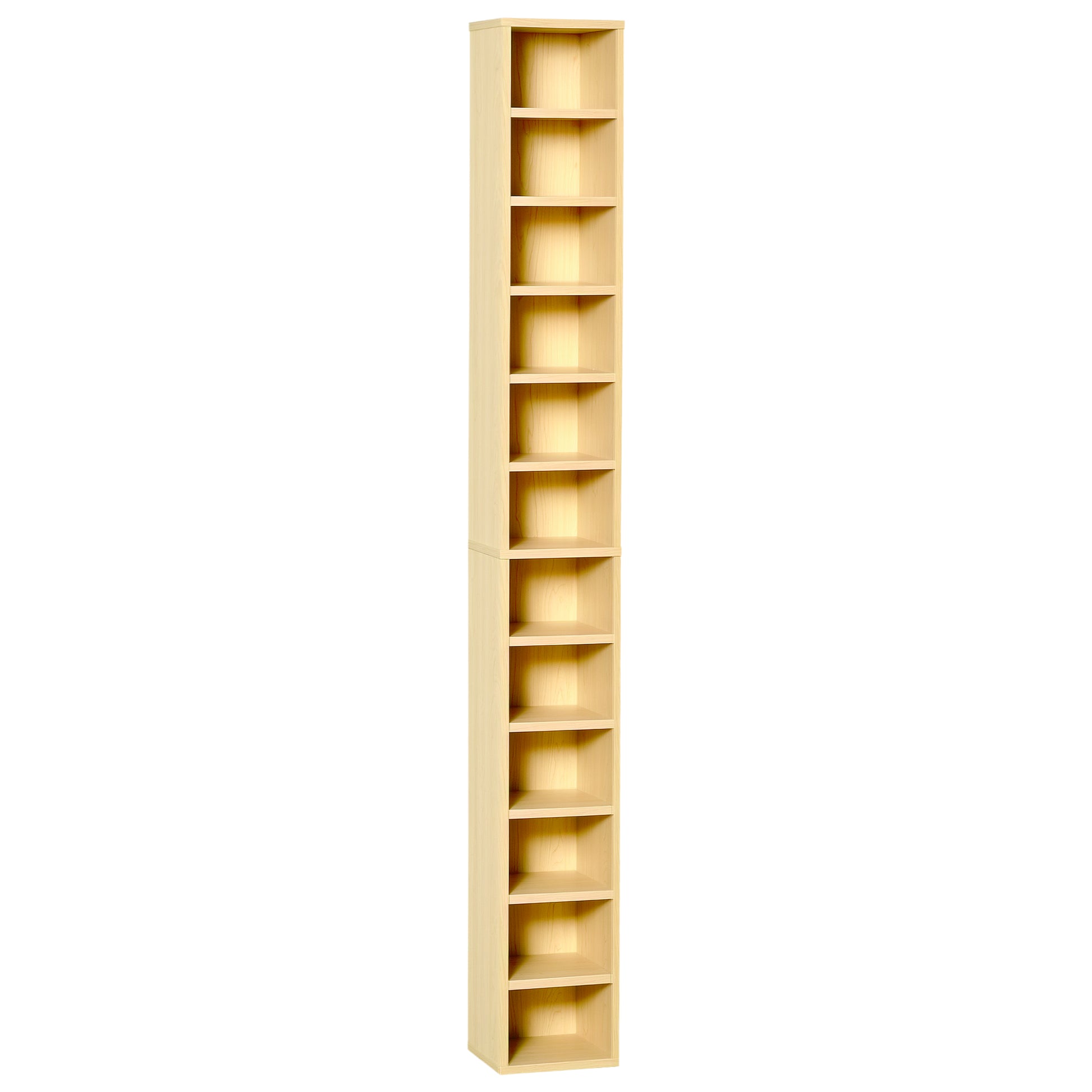 CD and DVD Storage, column storage shelf, storage unit with 12 compartments, max capacity 204 CD, 21 x 20 x 175 cm, natural wood