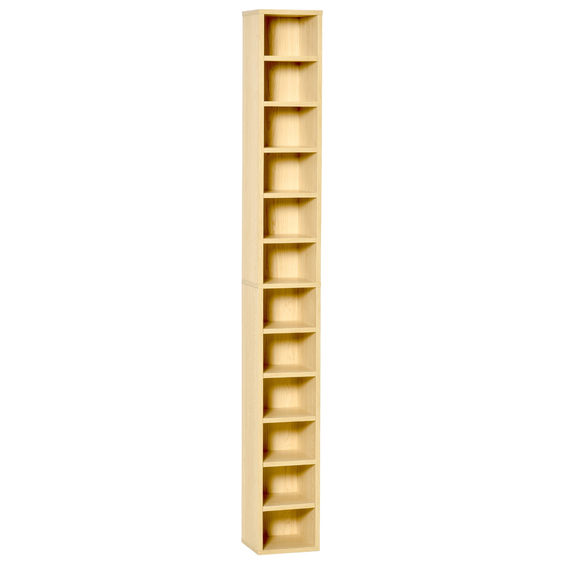 CD and DVD Storage, column storage shelf, storage unit with 12 compartments, max capacity 204 CD, 21 x 20 x 175 cm, natural wood