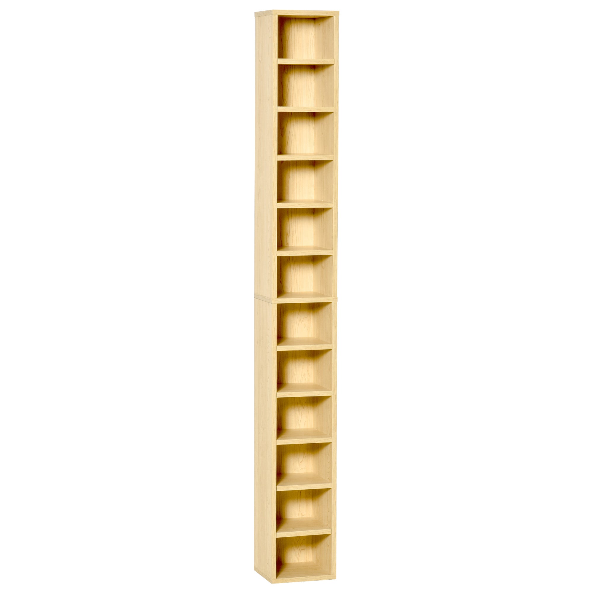 CD and DVD Storage, column storage shelf, storage unit with 12 compartments, max capacity 204 CD, 21 x 20 x 175 cm, natural wood
