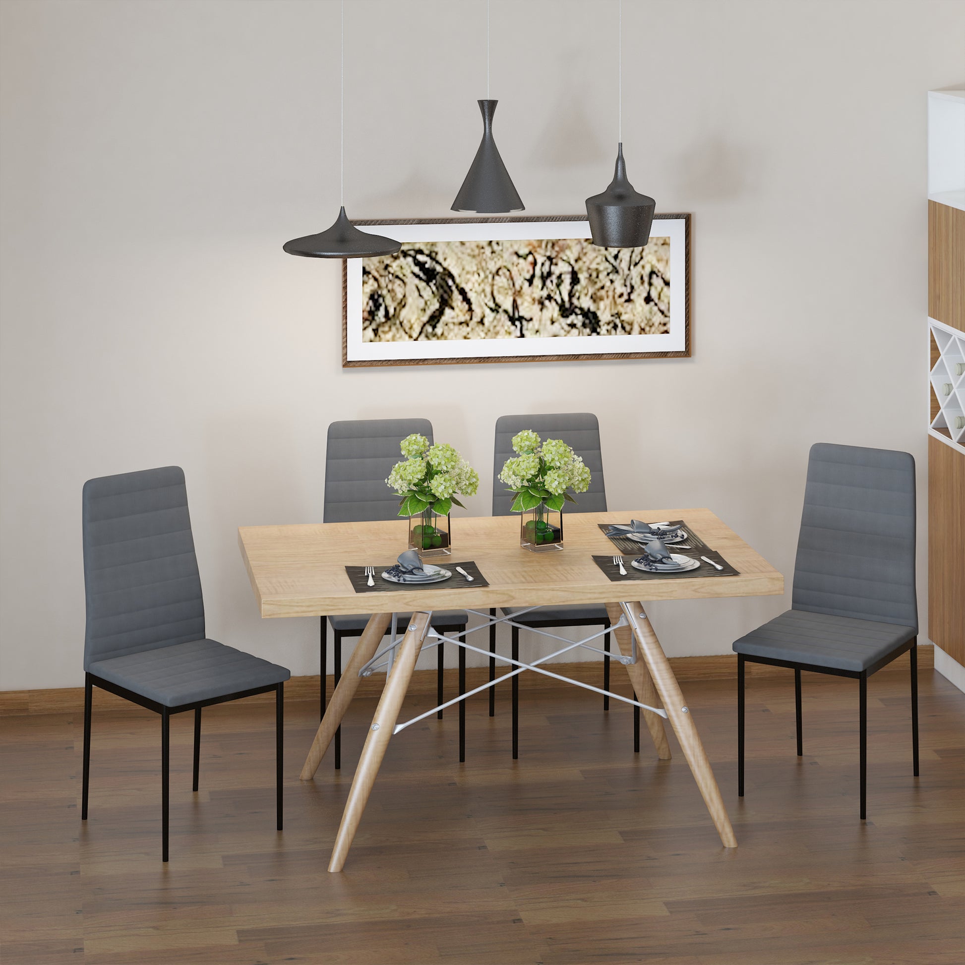 Set of 4 Linen Upholstered Dining Chairs Modern Kitchen Chairs with High Back and Metal Legs Load 120 kg for Living Room 41x50x97 cm Gray