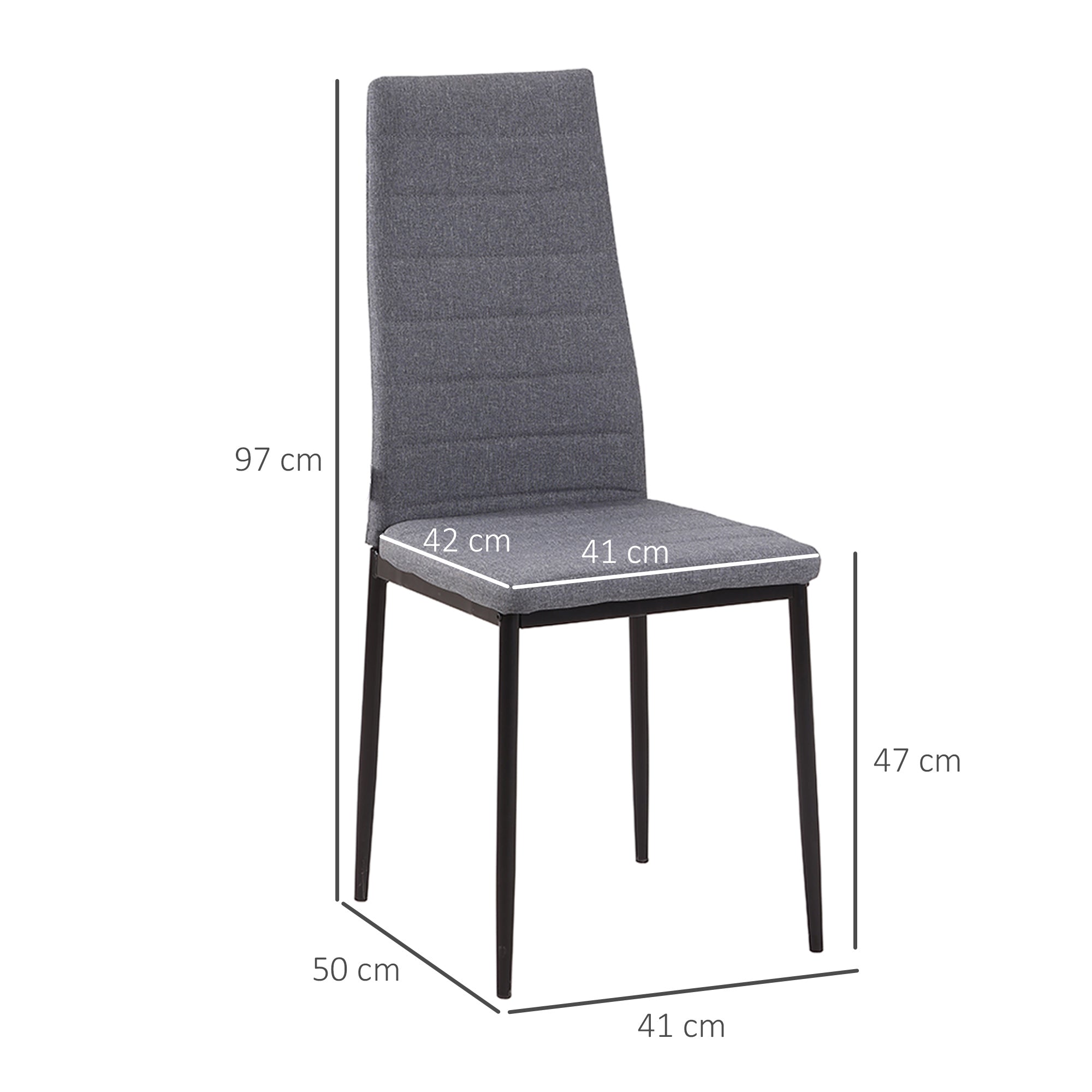 Set of 4 Linen Upholstered Dining Chairs Modern Kitchen Chairs with High Back and Metal Legs Load 120 kg for Living Room 41x50x97 cm Gray