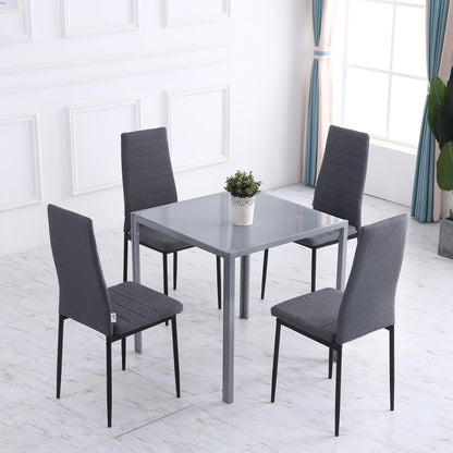 Set of 4 Linen Upholstered Dining Chairs Modern Kitchen Chairs with High Back and Metal Legs Load 120 kg for Living Room 41x50x97 cm Gray
