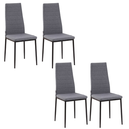 Set of 4 Linen Upholstered Dining Chairs Modern Kitchen Chairs with High Back and Metal Legs Load 120 kg for Living Room 41x50x97 cm Gray