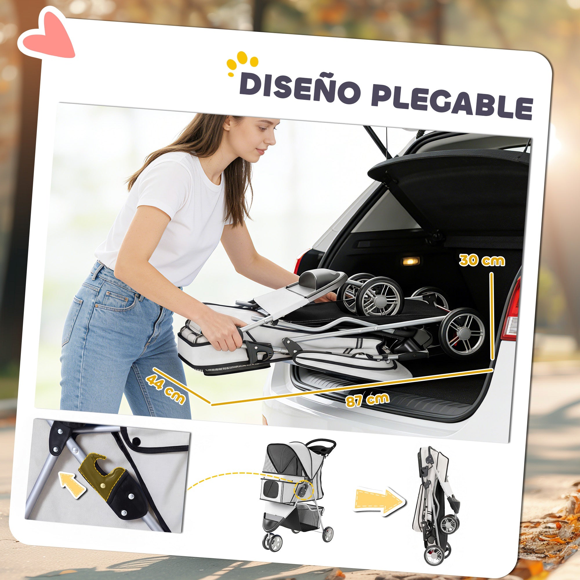 Foldable Pet Stroller, up to 22 lb, 3-Wheel Small Dog & Cat Stroller with Adjustable Canopy, Mesh Windows, Cup Holder, EVA Wheels & Brakes — Light Gray