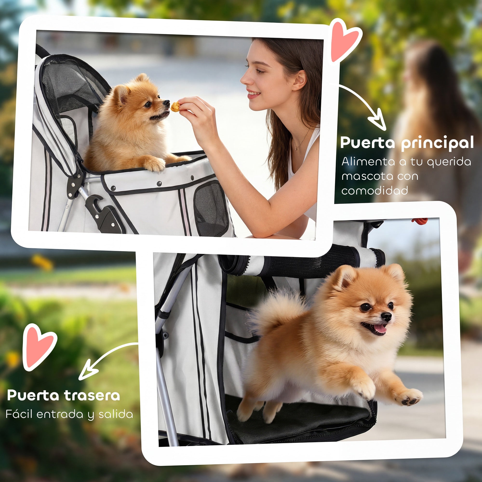Foldable Pet Stroller, up to 22 lb, 3-Wheel Small Dog & Cat Stroller with Adjustable Canopy, Mesh Windows, Cup Holder, EVA Wheels & Brakes — Light Gray