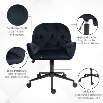 Office Chair Swivel Chair Office Chair Height-adjustable Executive Chair Chair Desk Chair Chair Office Velvet Polyester Black 60 x 61 x 81-91 cm