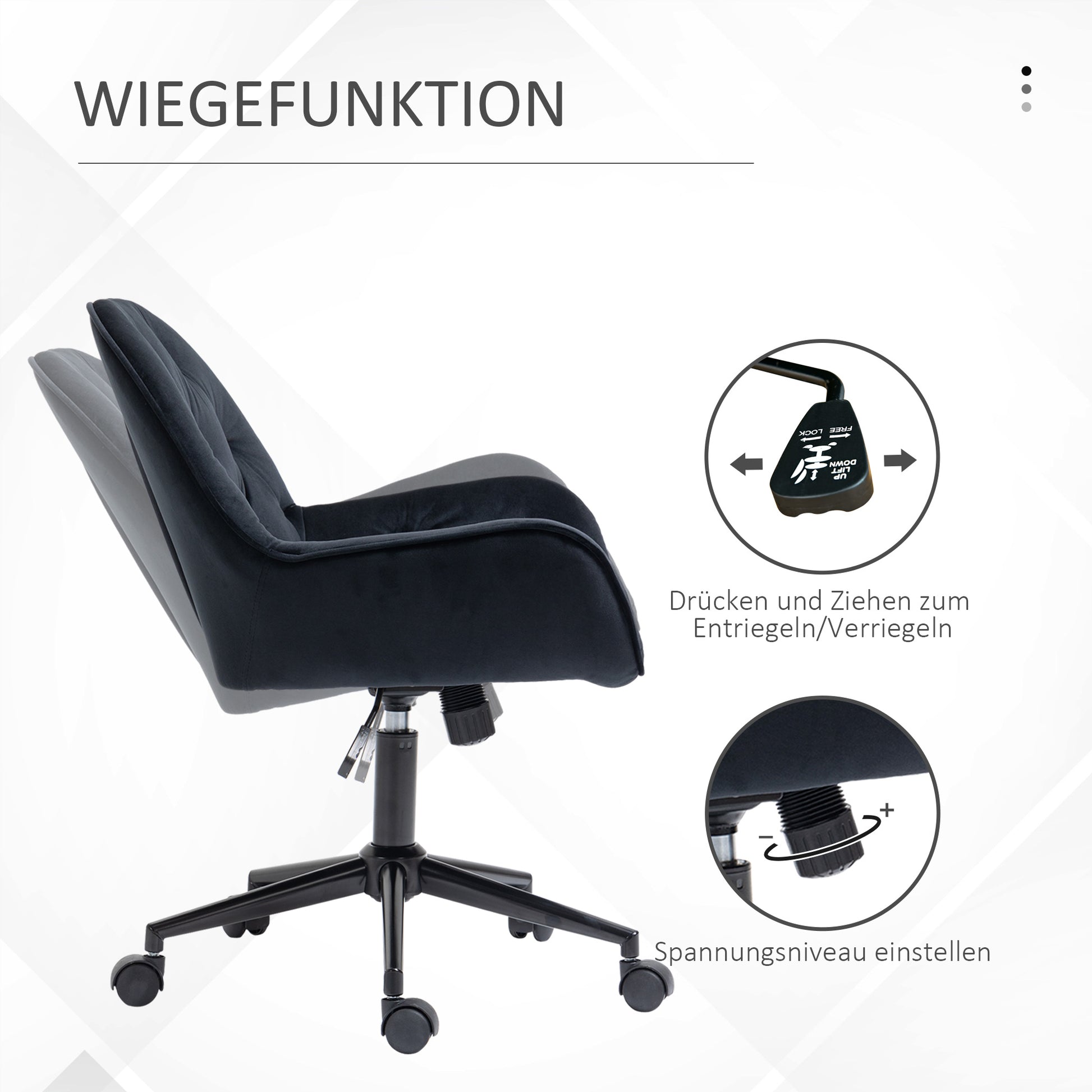 Office Chair Swivel Chair Office Chair Height-adjustable Executive Chair Chair Desk Chair Chair Office Velvet Polyester Black 60 x 61 x 81-91 cm