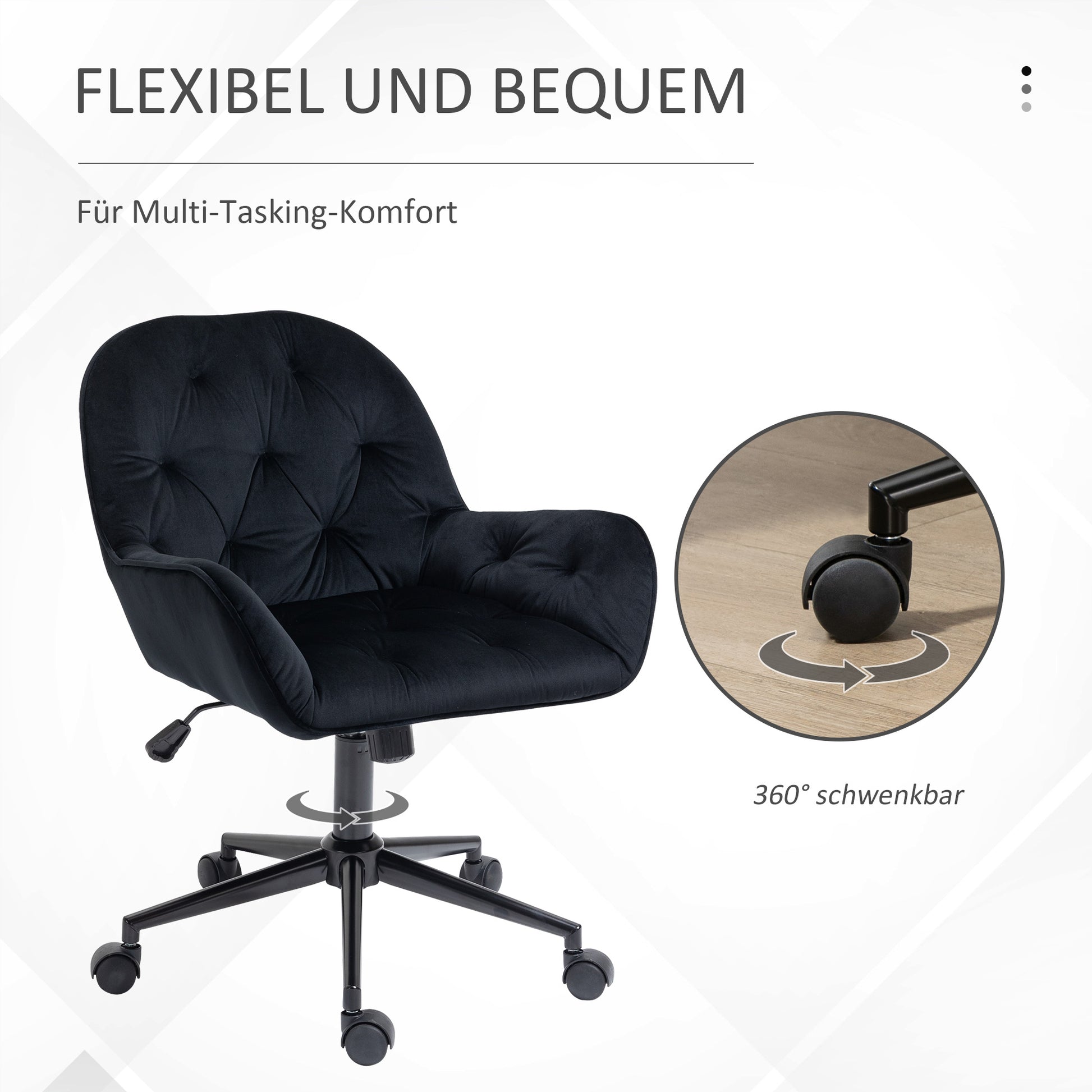 Office Chair Swivel Chair Office Chair Height-adjustable Executive Chair Chair Desk Chair Chair Office Velvet Polyester Black 60 x 61 x 81-91 cm
