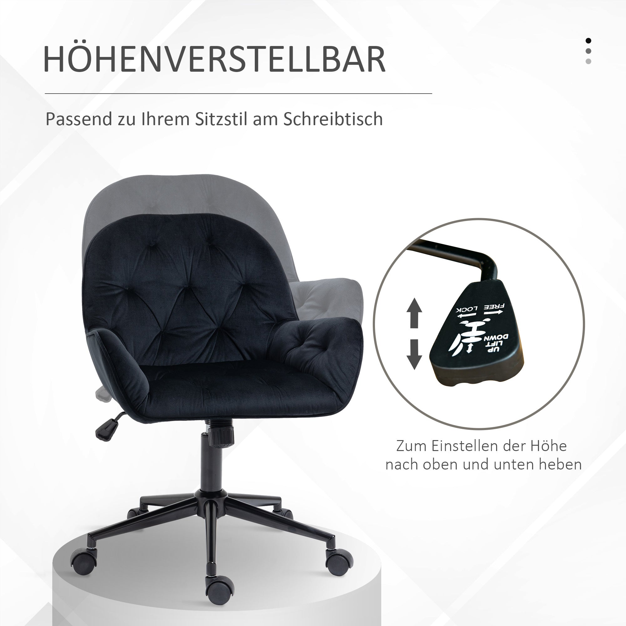 Office Chair Swivel Chair Office Chair Height-adjustable Executive Chair Chair Desk Chair Chair Office Velvet Polyester Black 60 x 61 x 81-91 cm