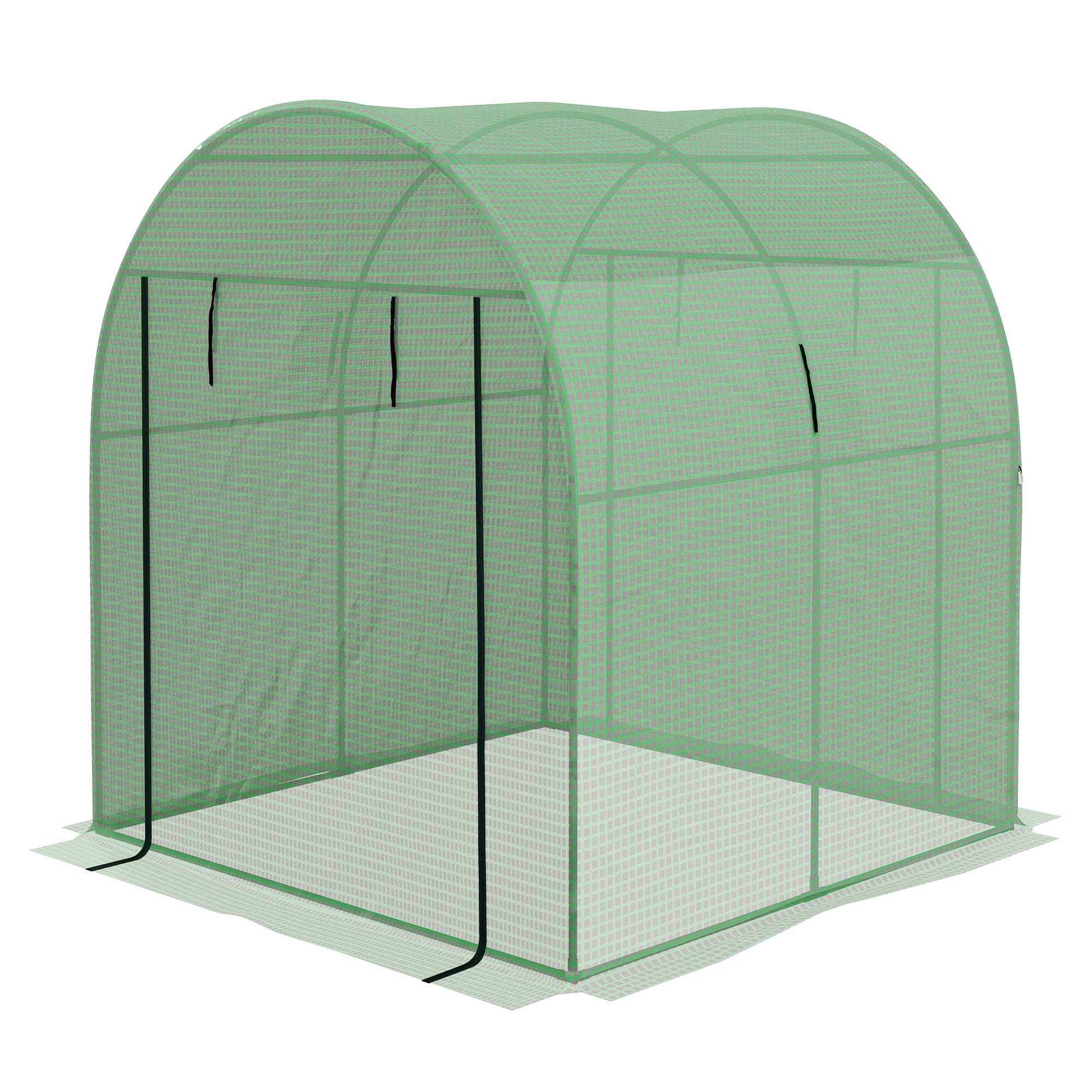 Tunnel Greenhouse for Garden 1.8x1.8x2m, UV Resistant Greenhouse with 2 Roll-Up Doors and Windows, in Steel and PE, Green