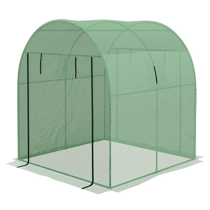 Tunnel Greenhouse for Garden 1.8x1.8x2m, UV Resistant Greenhouse with 2 Roll-Up Doors and Windows, in Steel and PE, Green