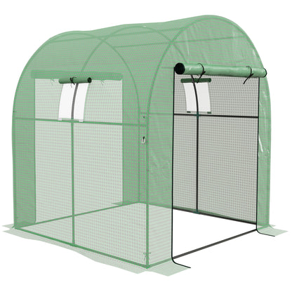 Tunnel Greenhouse for Garden 1.8x1.8x2m, UV Resistant Greenhouse with 2 Roll-Up Doors and Windows, in Steel and PE, Green