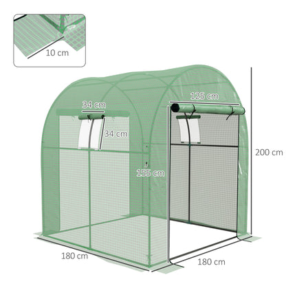 Tunnel Greenhouse for Garden 1.8x1.8x2m, UV Resistant Greenhouse with 2 Roll-Up Doors and Windows, in Steel and PE, Green