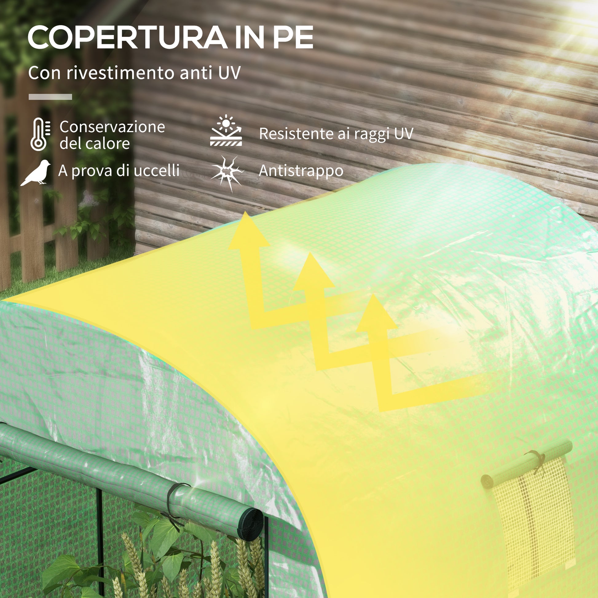 Tunnel Greenhouse for Garden 1.8x1.8x2m, UV Resistant Greenhouse with 2 Roll-Up Doors and Windows, in Steel and PE, Green