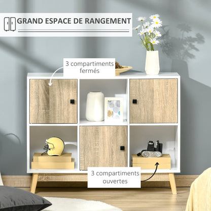 Buffet Storage Shelf Unit with 6 Cubes for Living Room, Dining Room, Bedroom 96L x 30W x 75H cm White and Oak
