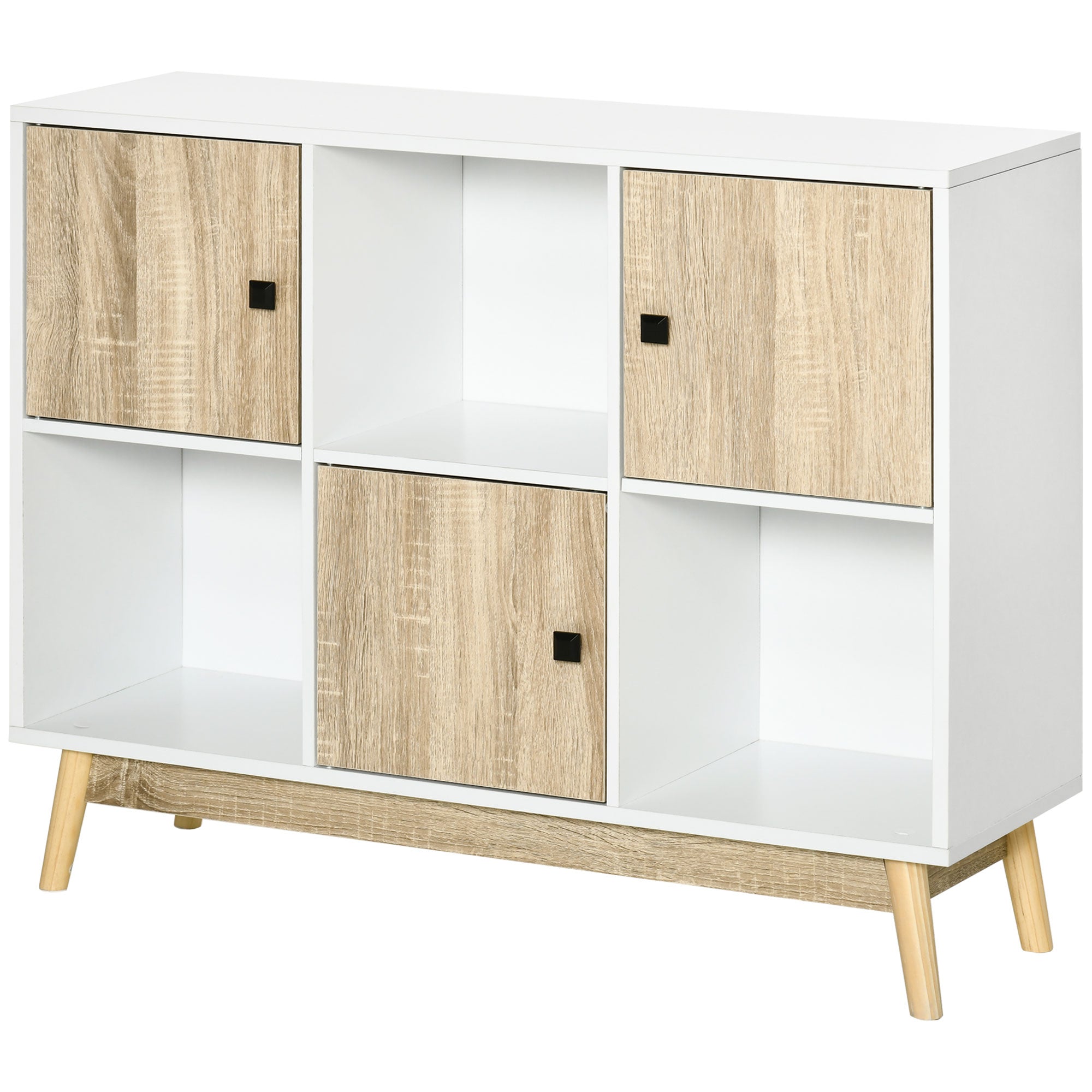 Buffet Storage Shelf Unit with 6 Cubes for Living Room, Dining Room, Bedroom 96L x 30W x 75H cm White and Oak