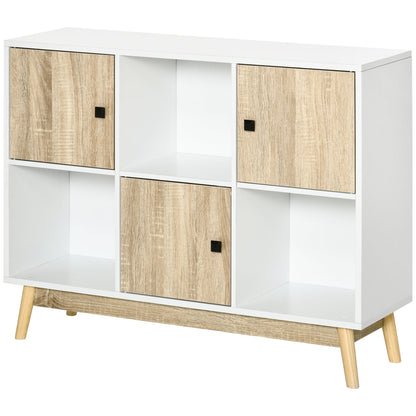 Buffet Storage Shelf Unit with 6 Cubes for Living Room, Dining Room, Bedroom 96L x 30W x 75H cm White and Oak
