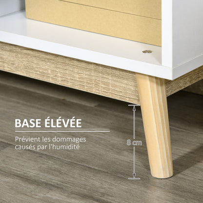 Buffet Storage Shelf Unit with 6 Cubes for Living Room, Dining Room, Bedroom 96L x 30W x 75H cm White and Oak