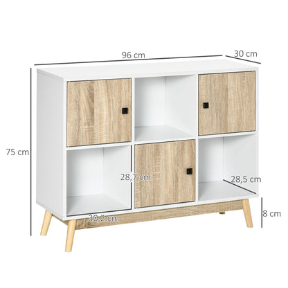 Buffet Storage Shelf Unit with 6 Cubes for Living Room, Dining Room, Bedroom 96L x 30W x 75H cm White and Oak