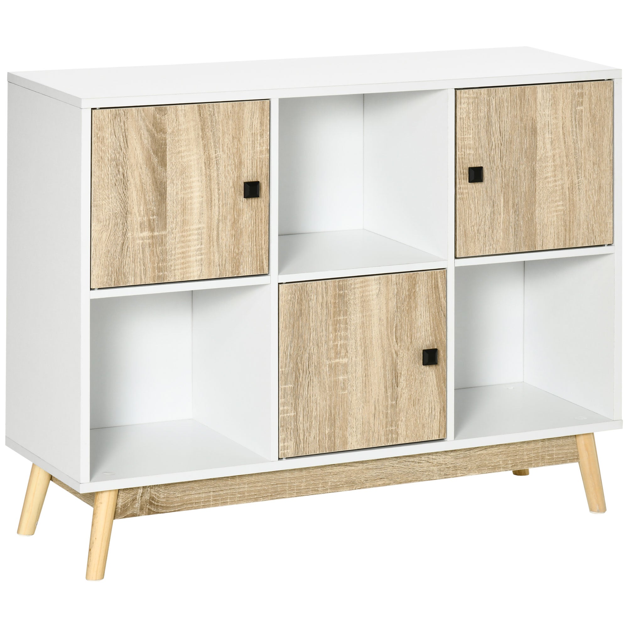 Buffet Storage Shelf Unit with 6 Cubes for Living Room, Dining Room, Bedroom 96L x 30W x 75H cm White and Oak