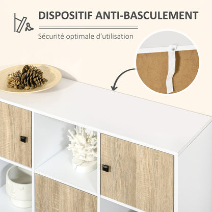 Buffet Storage Shelf Unit with 6 Cubes for Living Room, Dining Room, Bedroom 96L x 30W x 75H cm White and Oak