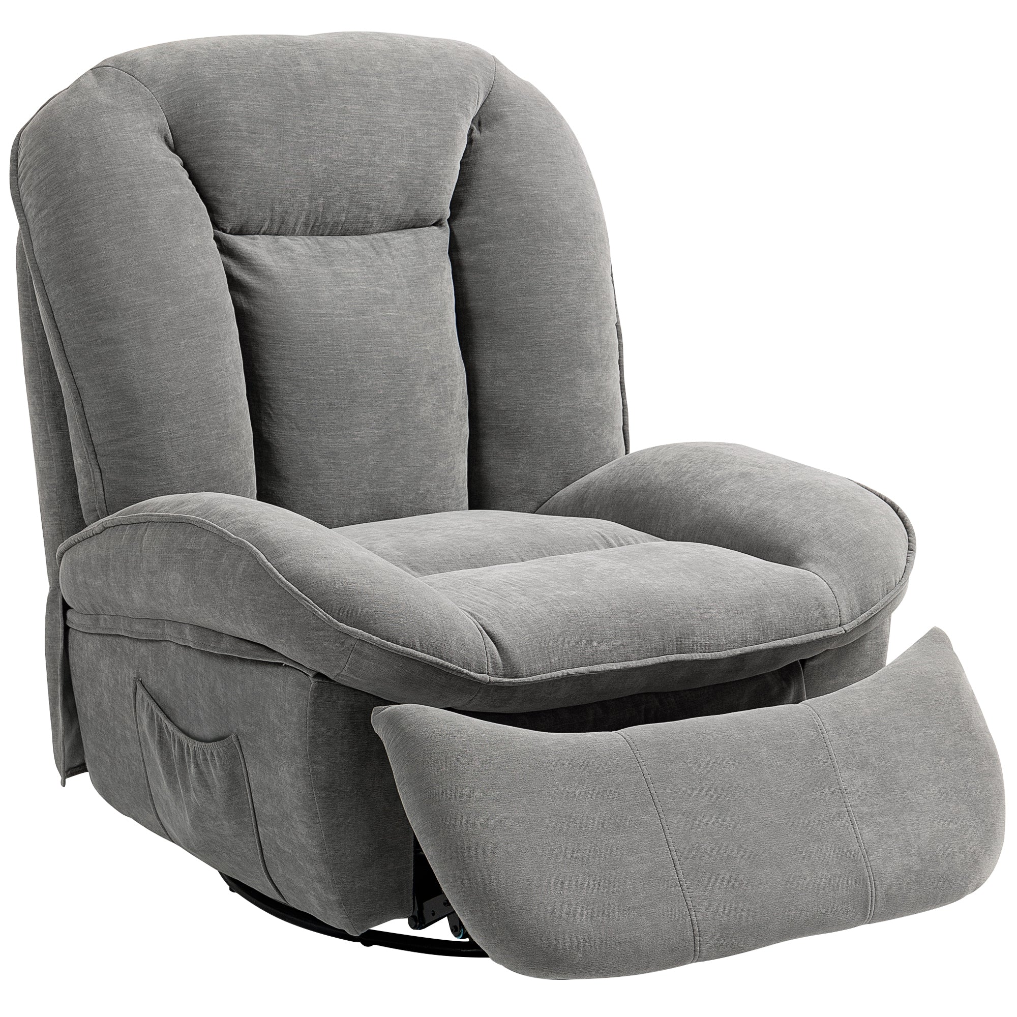 Recliner Chair, TV Chair with Reclining Function, Rocking Function, Swivel TV Chair with Footrest, Side Pocket, Chenille Look for Living Room, up to 150 kg, Dark Gray