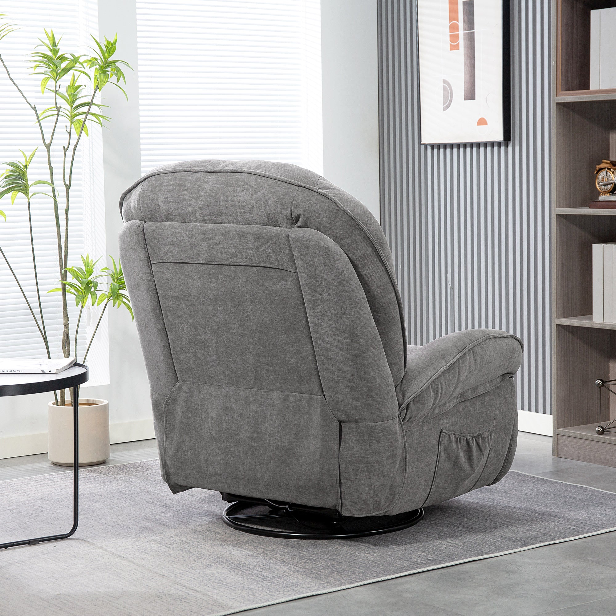 Recliner Chair, TV Chair with Reclining Function, Rocking Function, Swivel TV Chair with Footrest, Side Pocket, Chenille Look for Living Room, up to 150 kg, Dark Gray