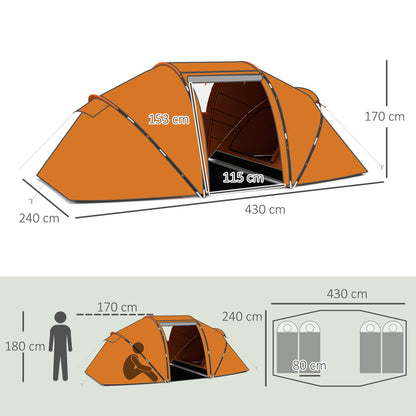 Tunnel Tent for 4–6 People – Waterproof 2000mm Family Camping Tent with Groundsheet and Entrance, Ideal for Travel, Trekking & Garden – Orange