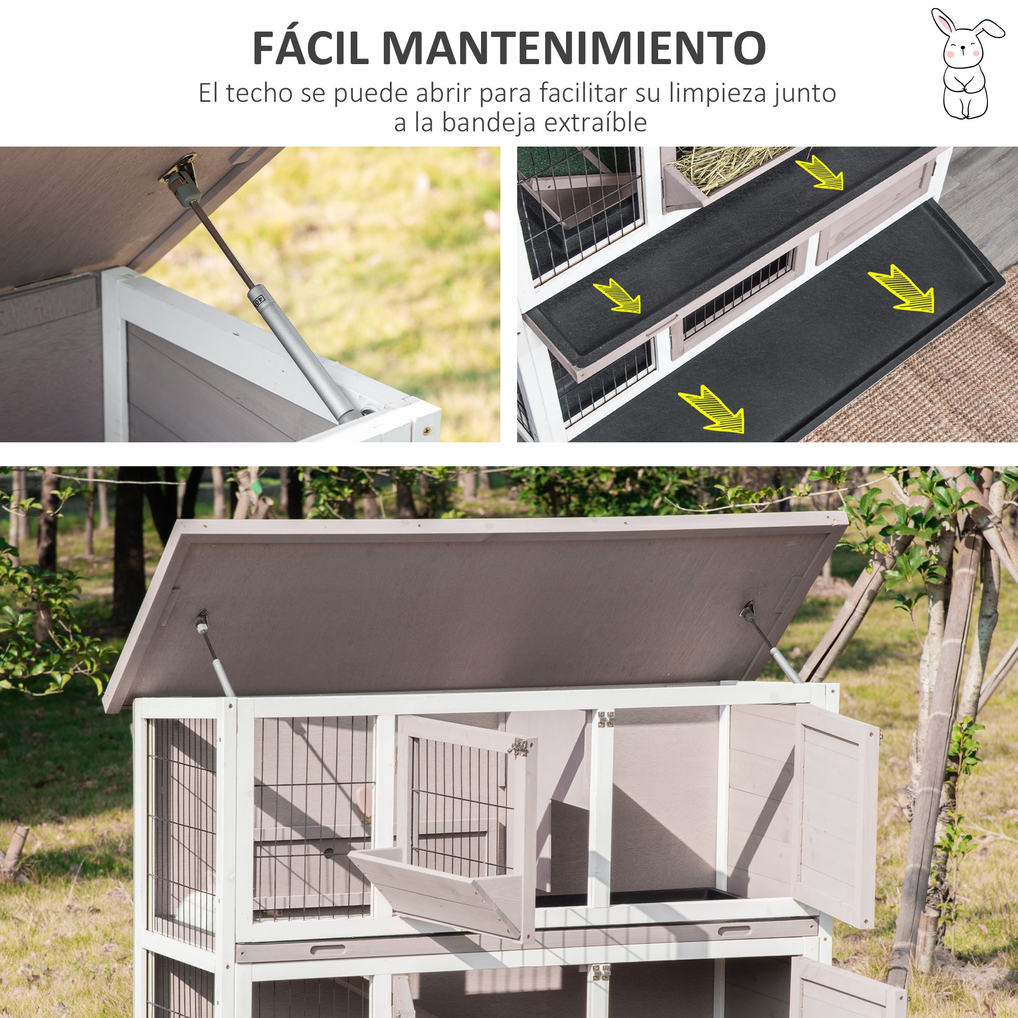 2-Level Wooden Rabbit Hutch Outdoor Cage for 1-2 Rabbits with Openable Roof Feeder Removable Trays Ramp and Lockable Doors 122x50x101 cm Brown