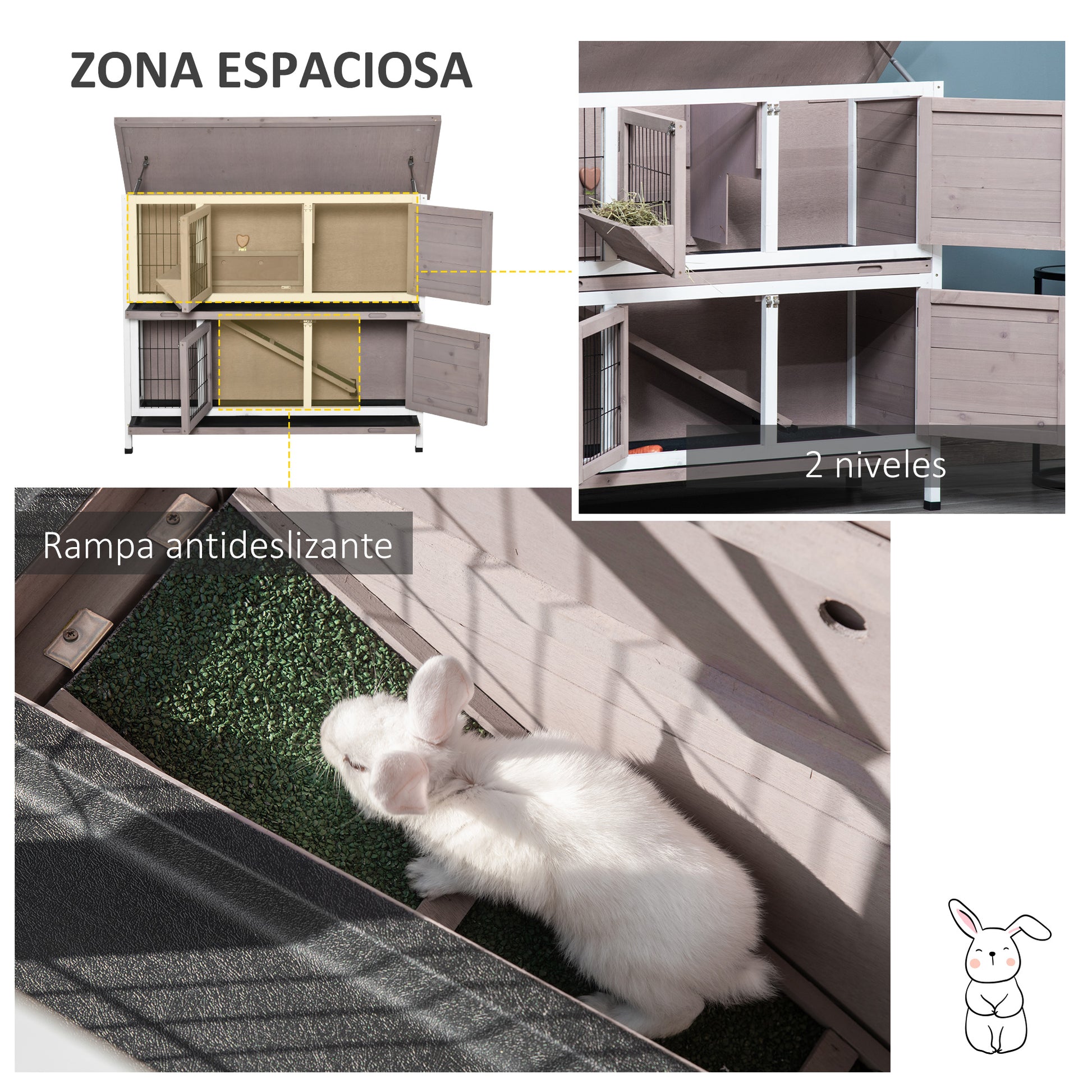 2-Level Wooden Rabbit Hutch Outdoor Cage for 1-2 Rabbits with Openable Roof Feeder Removable Trays Ramp and Lockable Doors 122x50x101 cm Brown