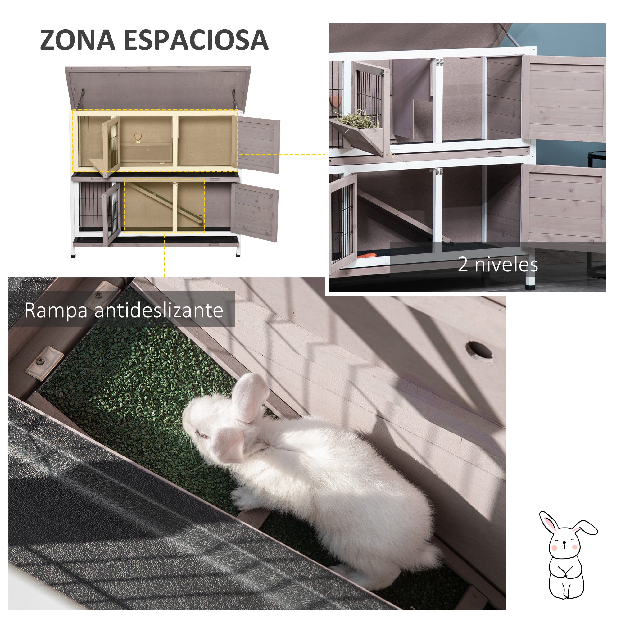 2-Level Wooden Rabbit Hutch Outdoor Cage for 1-2 Rabbits with Openable Roof Feeder Removable Trays Ramp and Lockable Doors 122x50x101 cm Brown