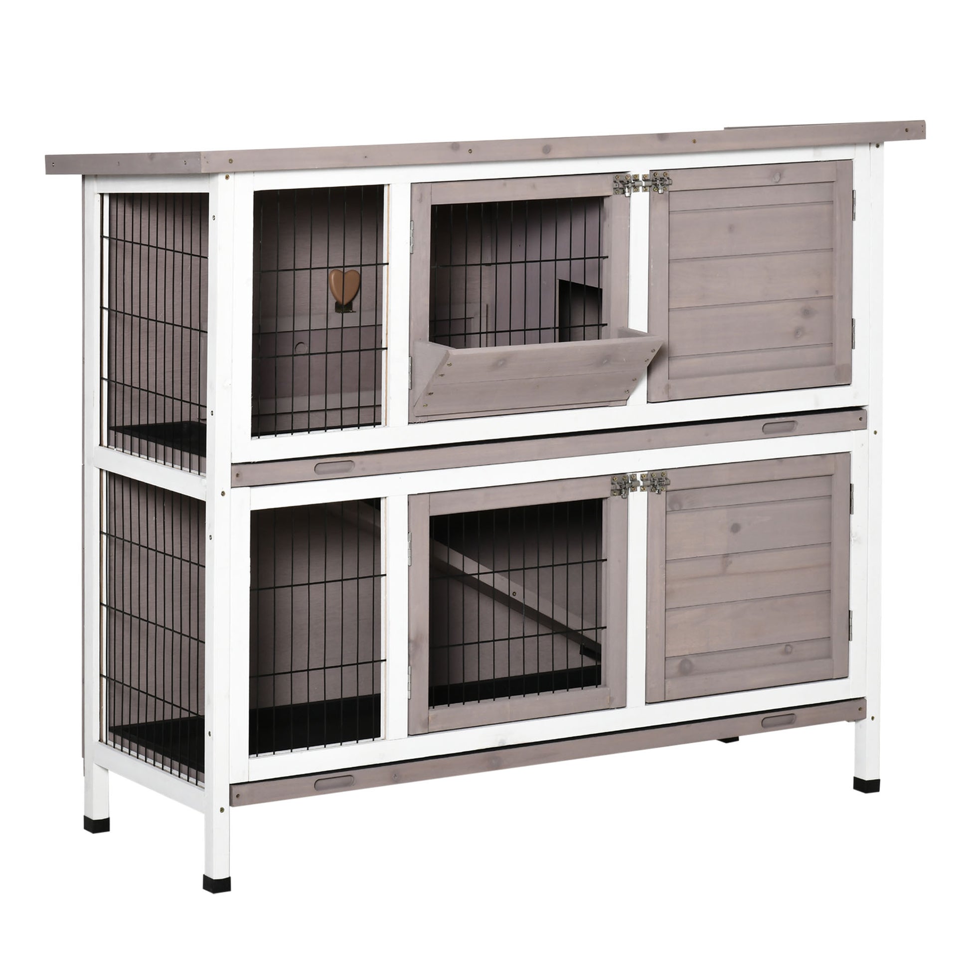 2-Level Wooden Rabbit Hutch Outdoor Cage for 1-2 Rabbits with Openable Roof Feeder Removable Trays Ramp and Lockable Doors 122x50x101 cm Brown