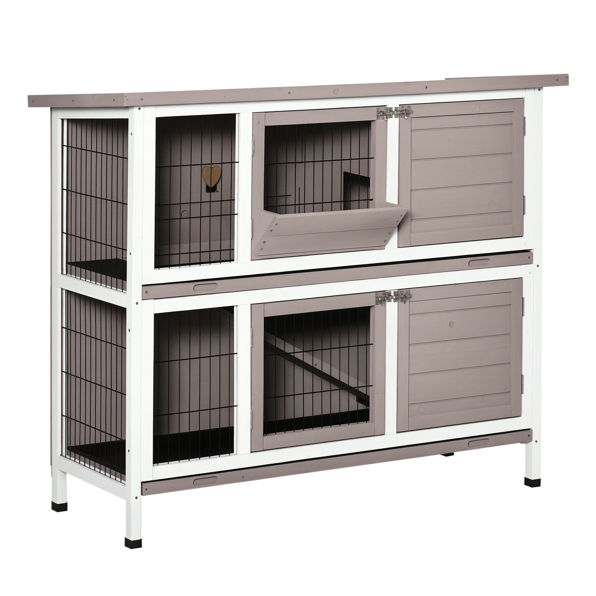 2-Level Wooden Rabbit Hutch Outdoor Cage for 1-2 Rabbits with Openable Roof Feeder Removable Trays Ramp and Lockable Doors 122x50x101 cm Brown