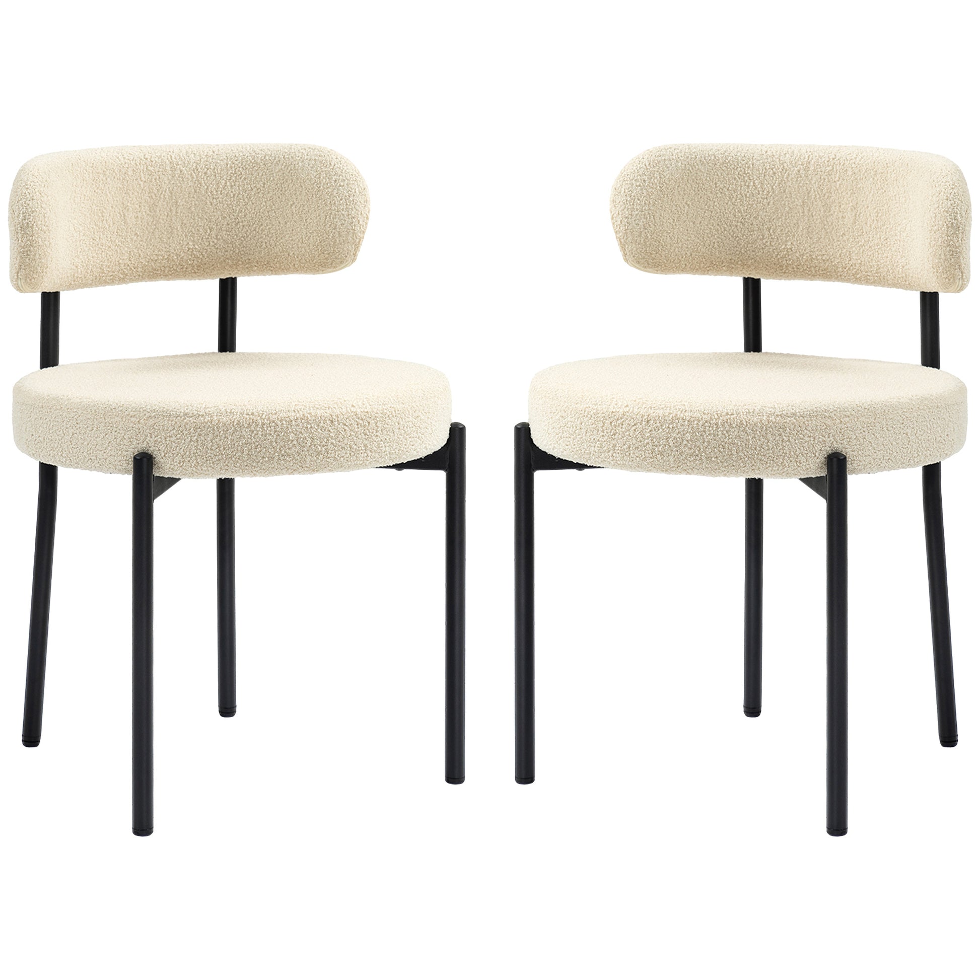 Set of 2 dining chairs modern kitchen chair upholstered in cashmere-look fabric with black steel legs, for living room, dining room, bedroom, beige