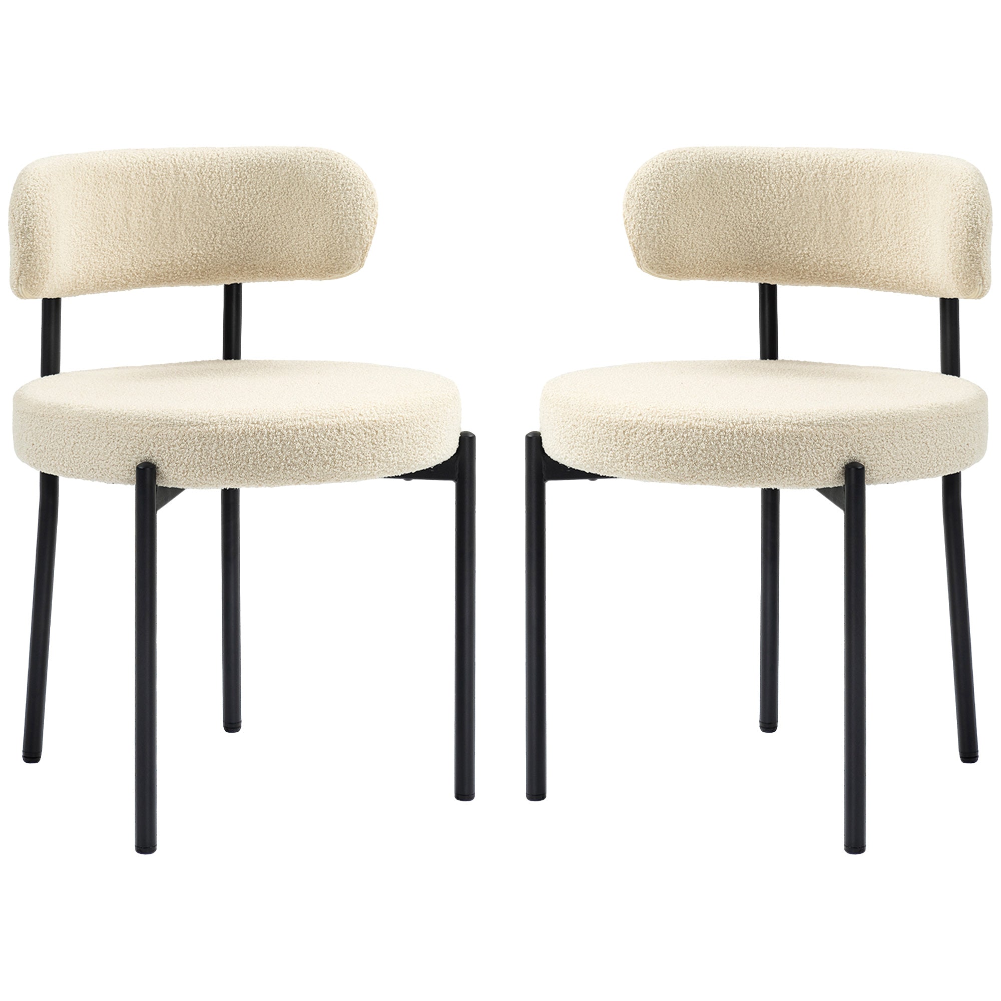 Set of 2 dining chairs modern kitchen chair upholstered in cashmere-look fabric with black steel legs, for living room, dining room, bedroom, beige
