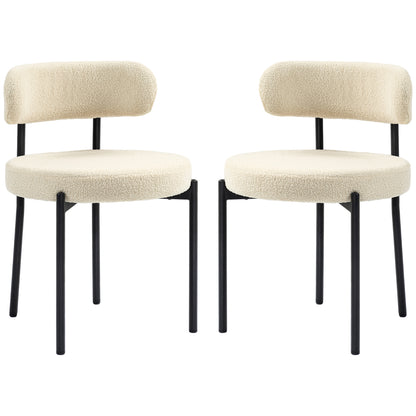 Set of 2 dining chairs modern kitchen chair upholstered in cashmere-look fabric with black steel legs, for living room, dining room, bedroom, beige