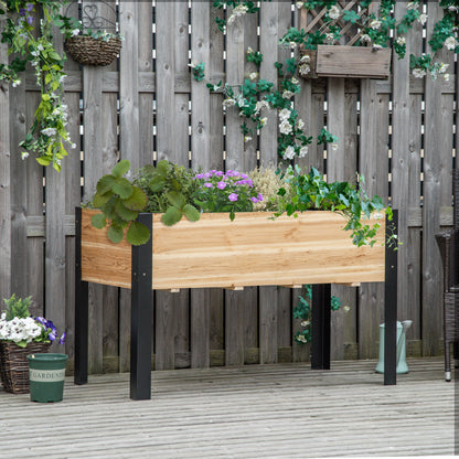 Raised Garden Bed Planter Box Flower Pot Herb Bed with Non-Woven Fabric Solid Wood Steel Natural + Black 120 x 60 x 74 cm