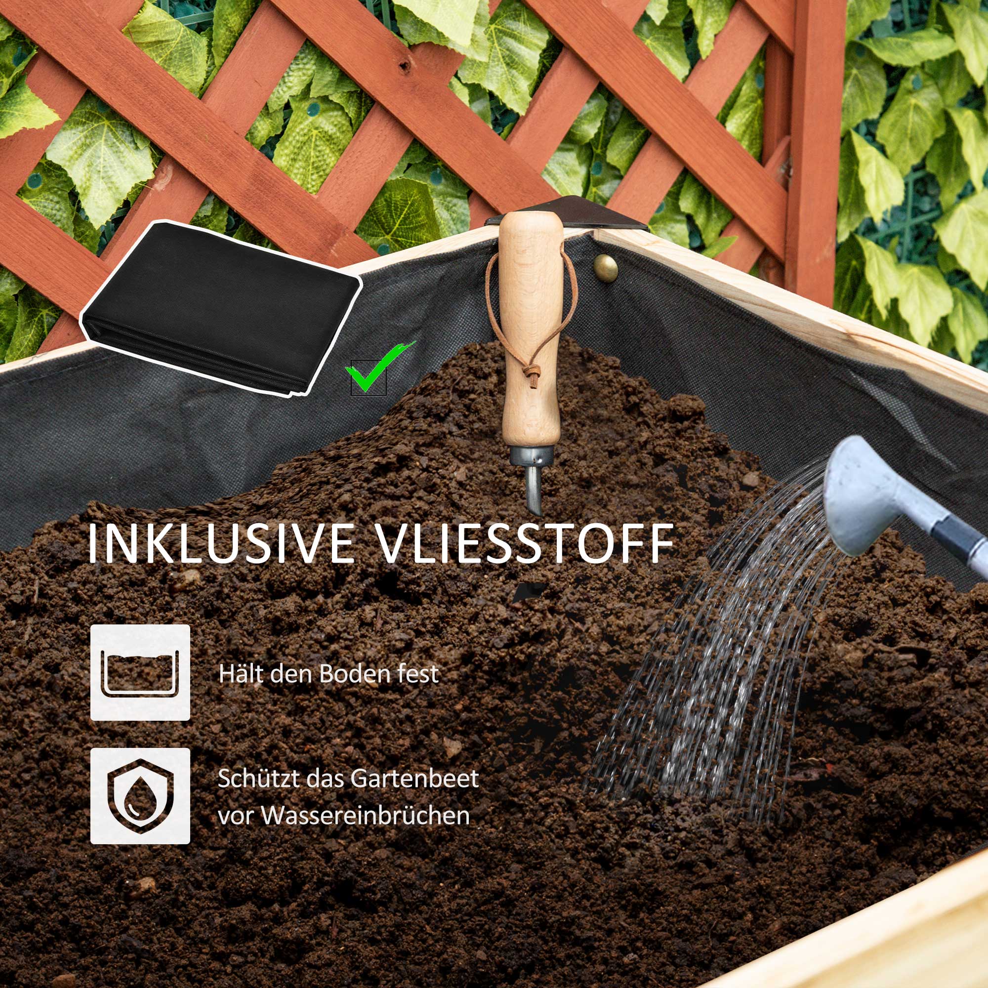 Raised Garden Bed Planter Box Flower Pot Herb Bed with Non-Woven Fabric Solid Wood Steel Natural + Black 120 x 60 x 74 cm