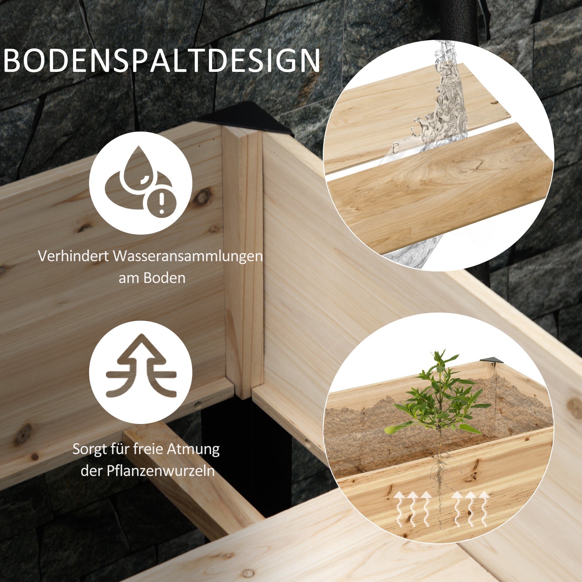 Raised Garden Bed Planter Box Flower Pot Herb Bed with Non-Woven Fabric Solid Wood Steel Natural + Black 120 x 60 x 74 cm