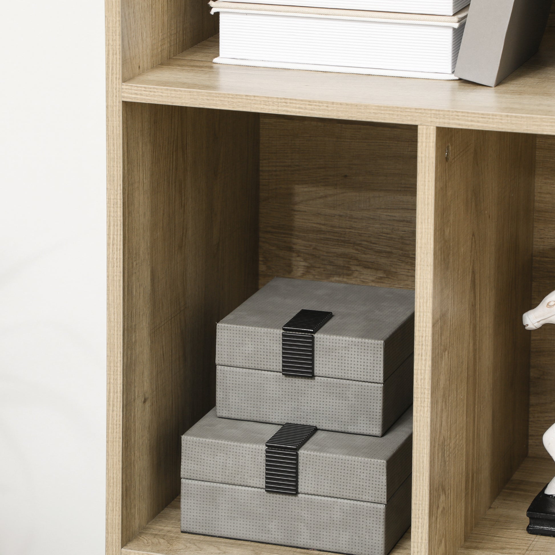 Bookcase Shelf Storage Cabinet Modern Design with 2 Doors and 6 Shelves -dim. 80L x 35W x 180H cm Natural Wood and Dark Grey appearance
