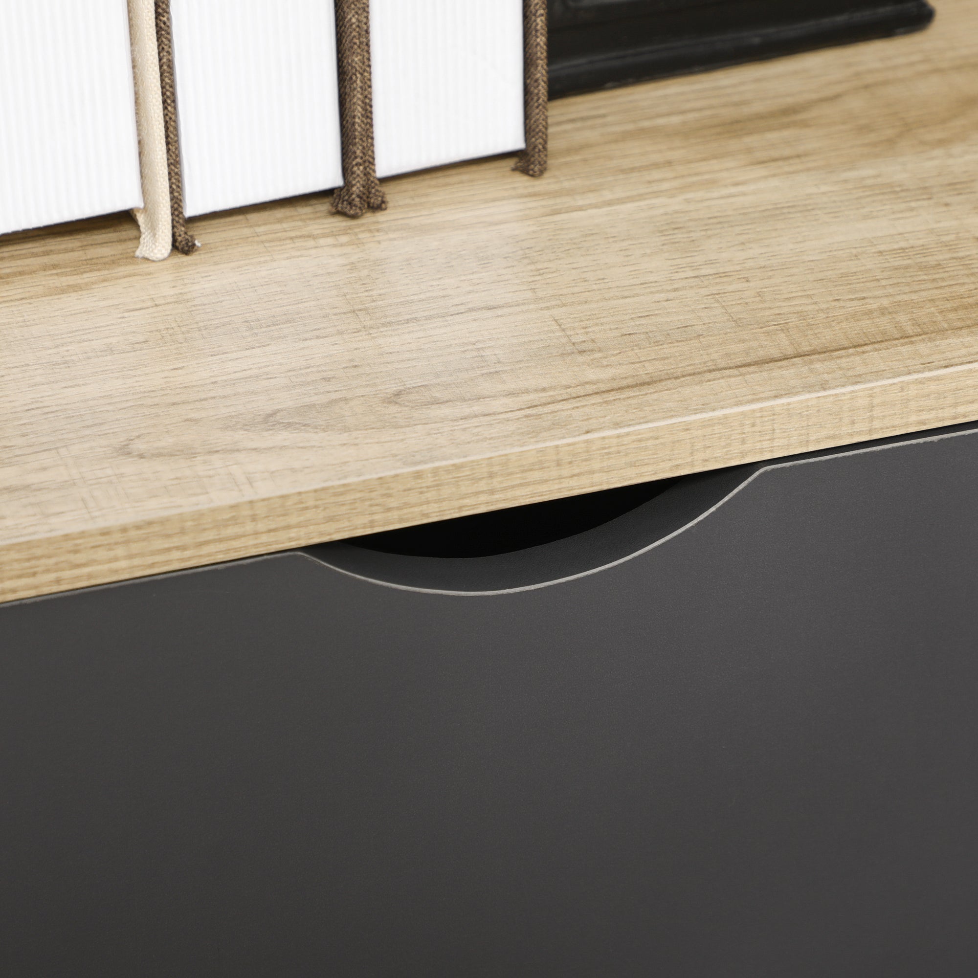 Bookcase Shelf Storage Cabinet Modern Design with 2 Doors and 6 Shelves -dim. 80L x 35W x 180H cm Natural Wood and Dark Grey appearance